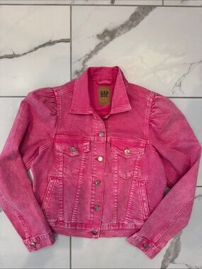 GAP Bright Pink Denim Jacket with Button Front
